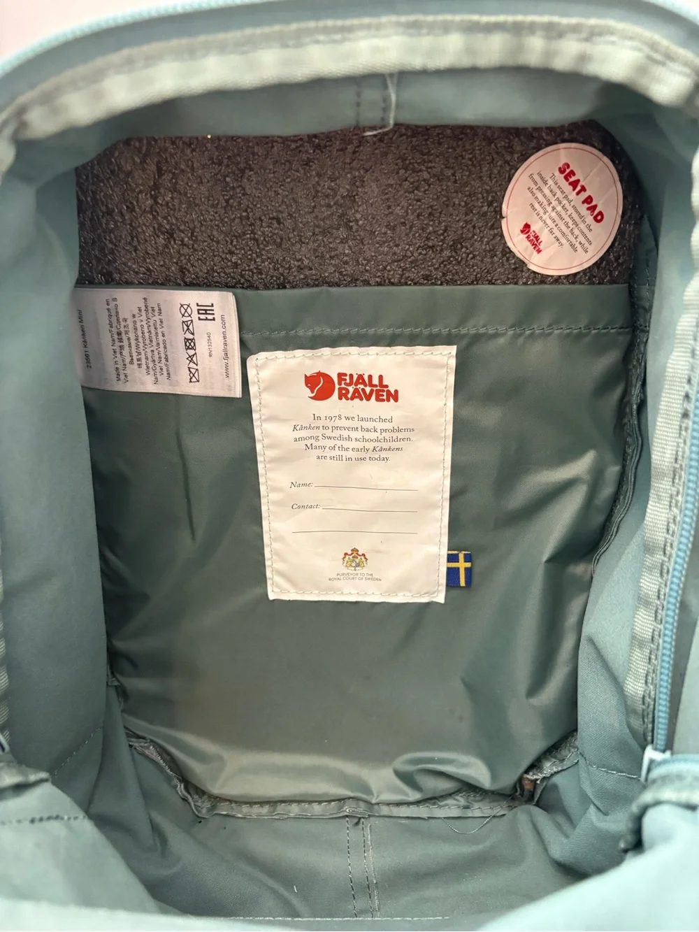 Fjallraven Kanken Mini Backpack in Sage Green with Red Logo